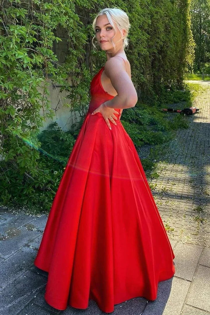 Simple A-line V-Neck Long Prom Dress