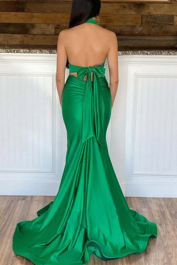 Two Piece Mermaid Halter Long Prom Dress