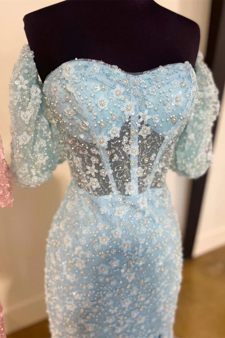 3D Floral Lace Sweetheart Mermaid Long Prom Dress with Slit