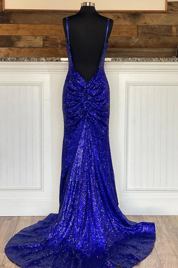 Glitter Sequin Backless Mermaid Long Prom Dress