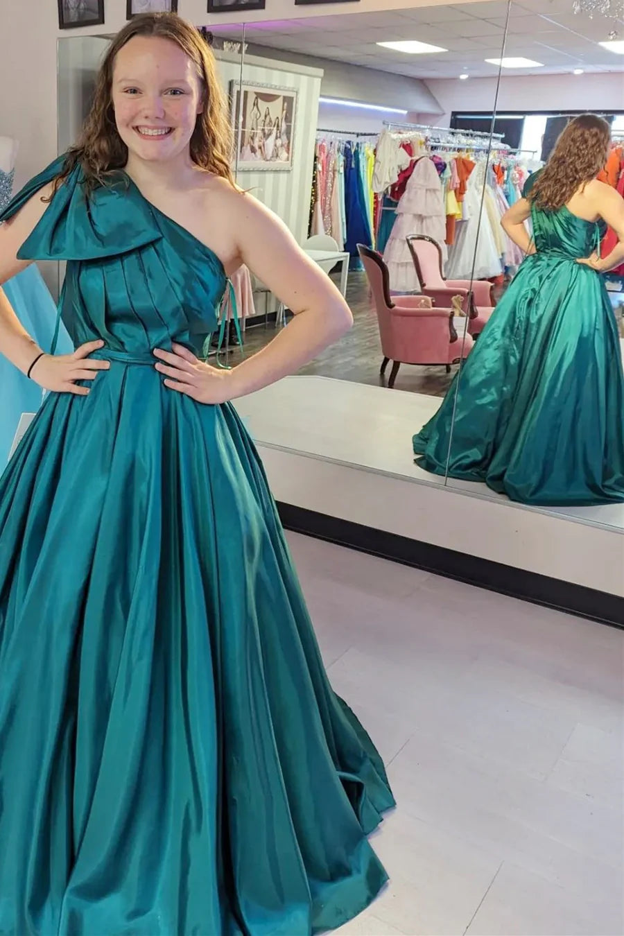 One-Shoulder Bow-Strap Ball Gown