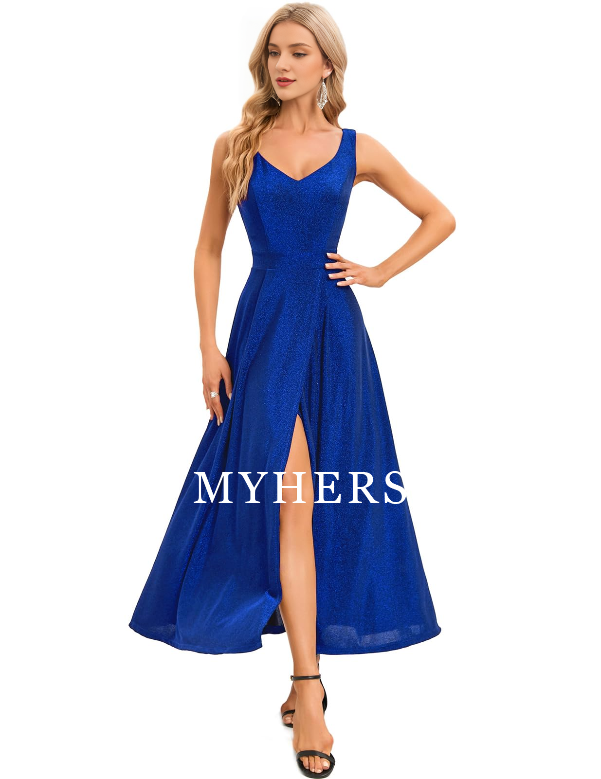 Formal Wear Dresses Neck Cocktail Slit Dress Evening Party Side Fork Sparkle Long Prom Dress