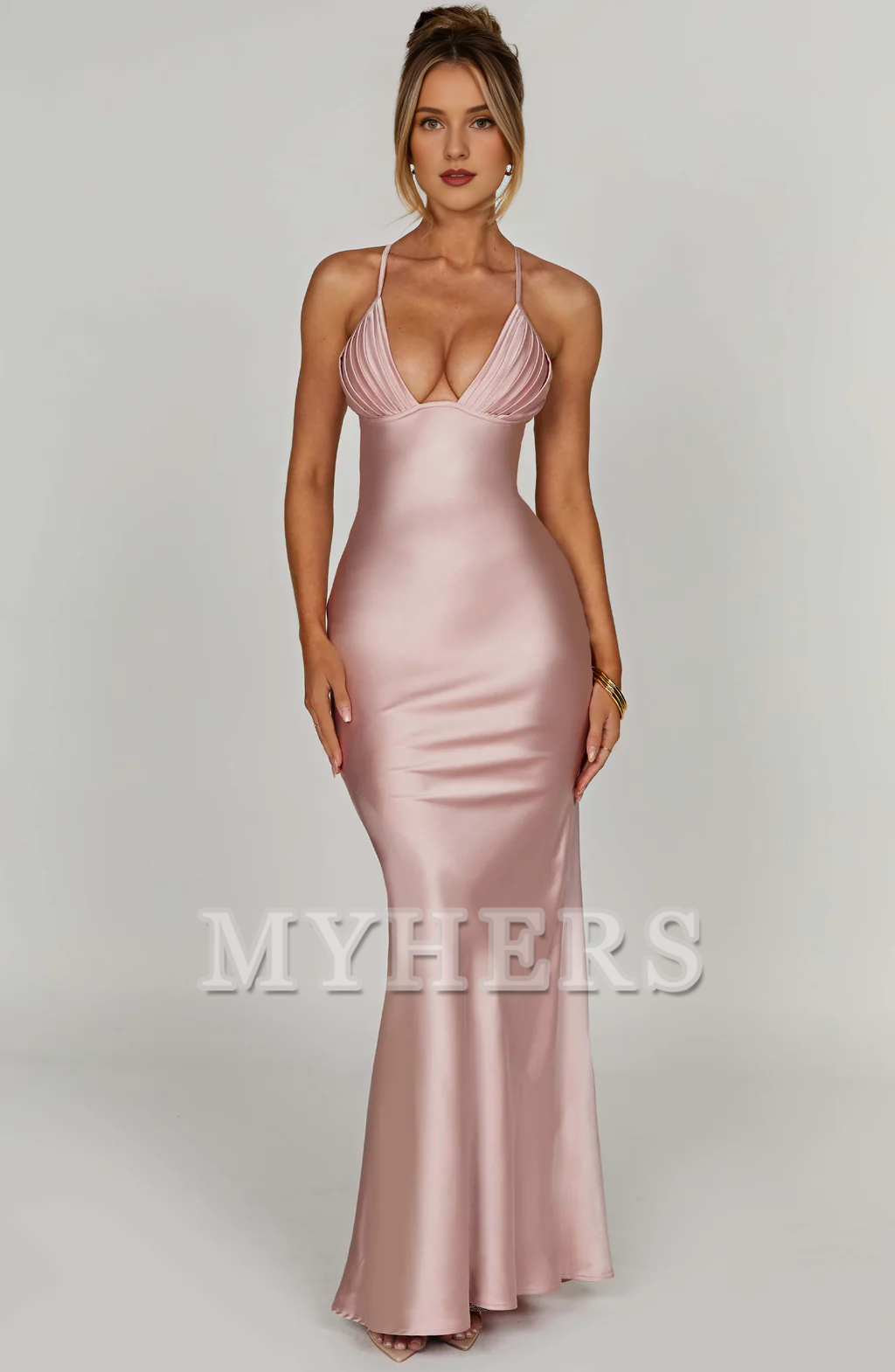 Elegant Mermaid Halter Plunge Neckline Backless Sheath Dresses Fashion Simple Bridesmaid Dresses Wedding Guests Dresses