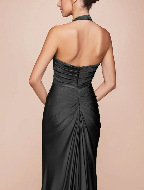 Wedding Guest Dress Mermaid Cultivate oneself Ruched halter bodice Black Formal Dress Evening Dress