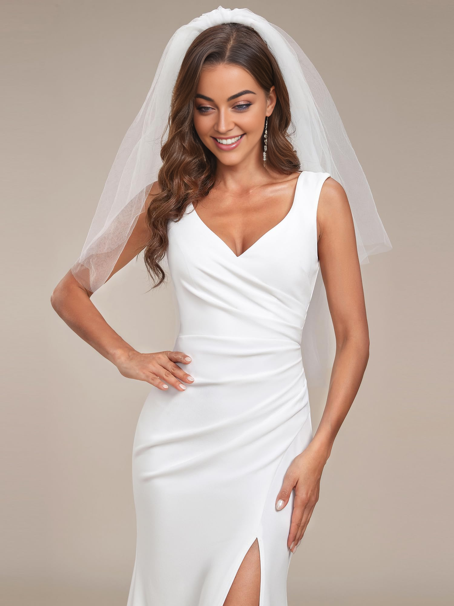 New Pattern Wedding Dress Classic V-Neck Mermaid Bodycon One's Waist Pleated Side fork Formal Women's Dresses Without a veil