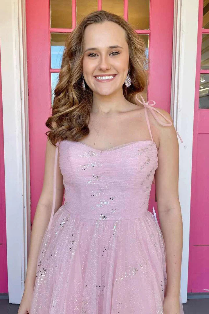 Sparkle Tying Straps A-line Prom Dress