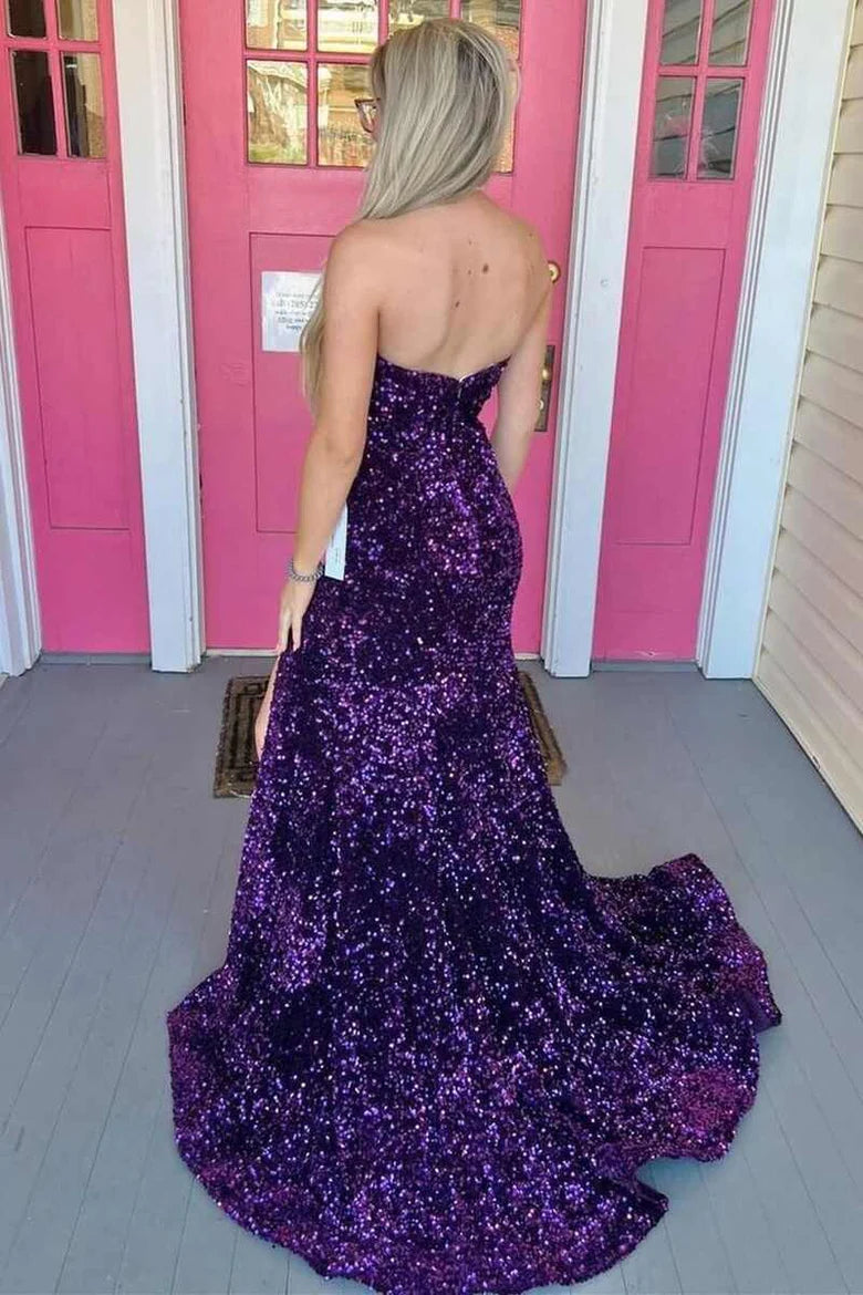Sequin Strapless Mermaid Long Prom Dress