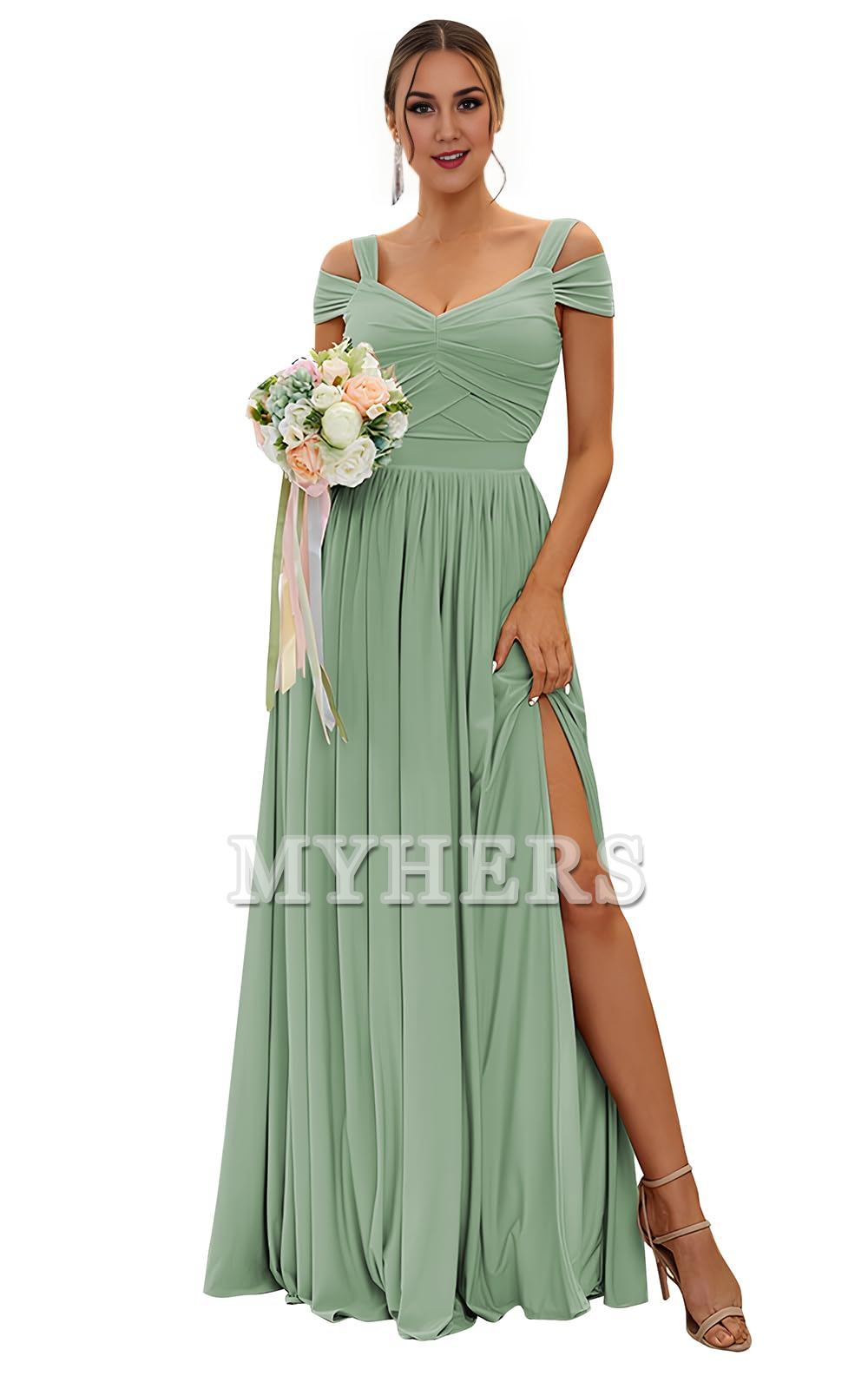 Elegant A Line Off The Shoulder Pleated Side Fork Chiffon Bridesmaid Dresses Wedding Guests Dresses