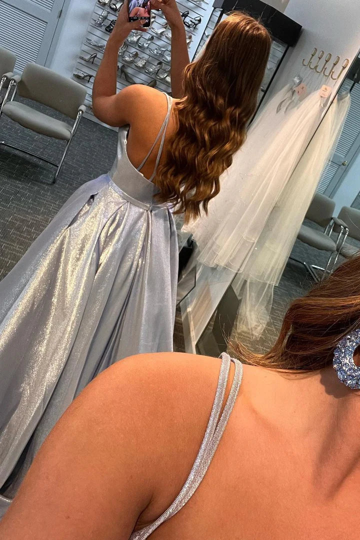 A-line Straps Long Prom Dress with Pockets