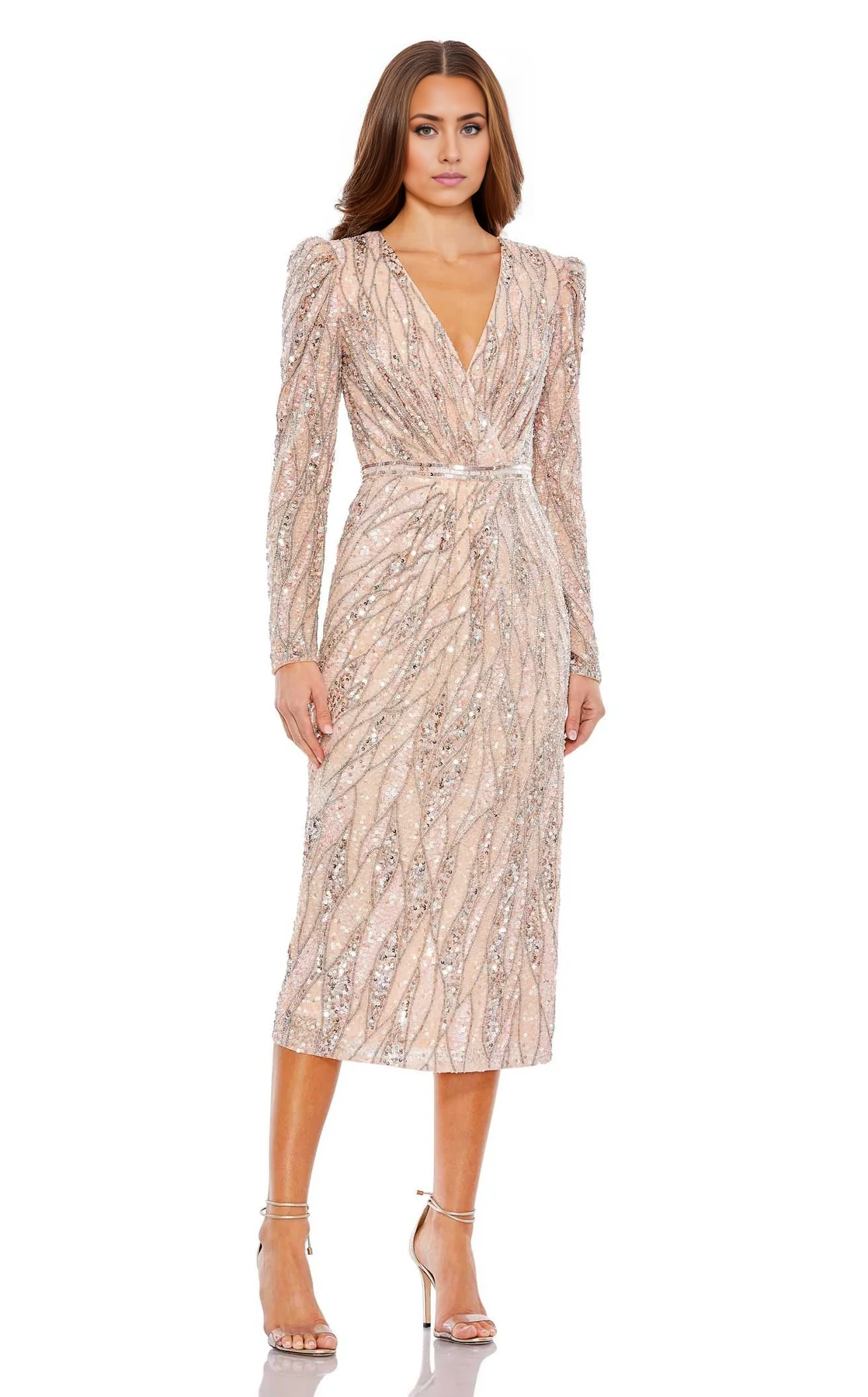 Wedding Guest Dresses Shining Mother of the Bride Dress V Neck Long sleeves Elegant Cultivate oneself Sequin Dress