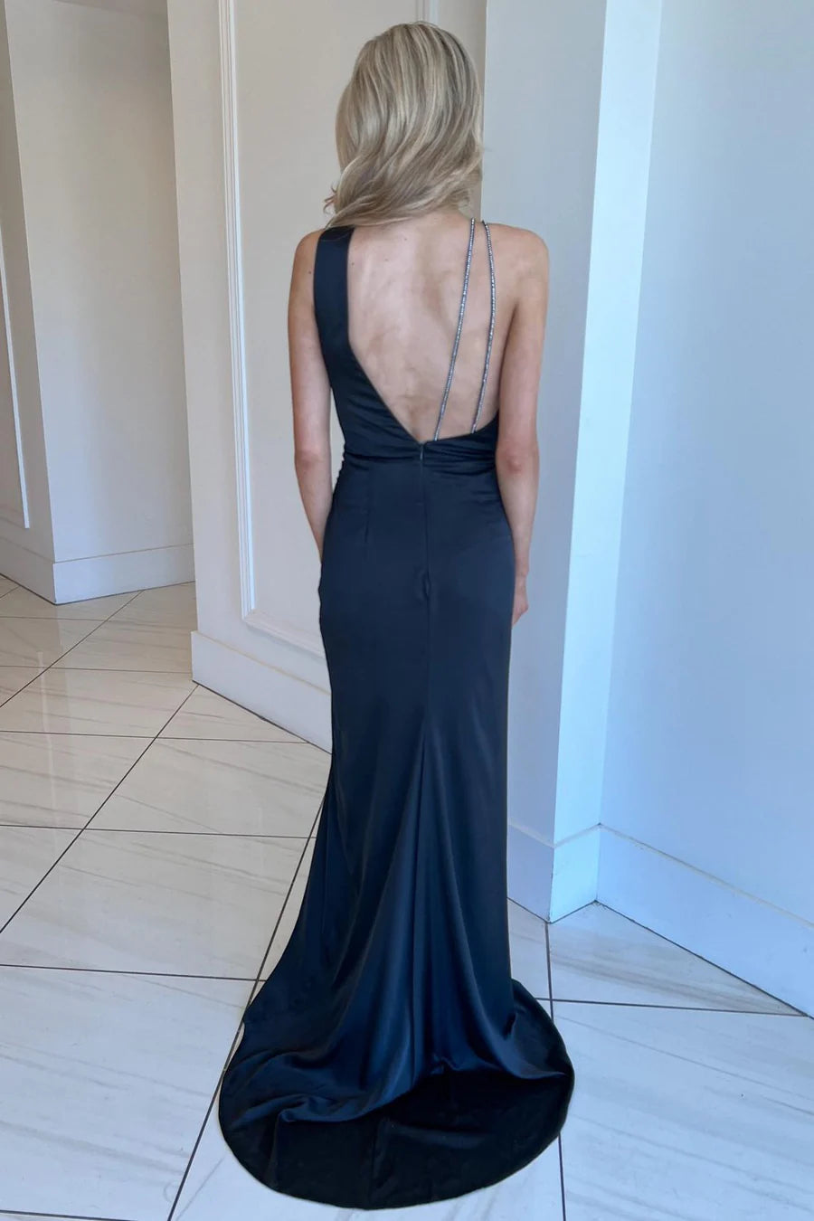 Asymmetrical Surplice-Neck Long Formal Dress