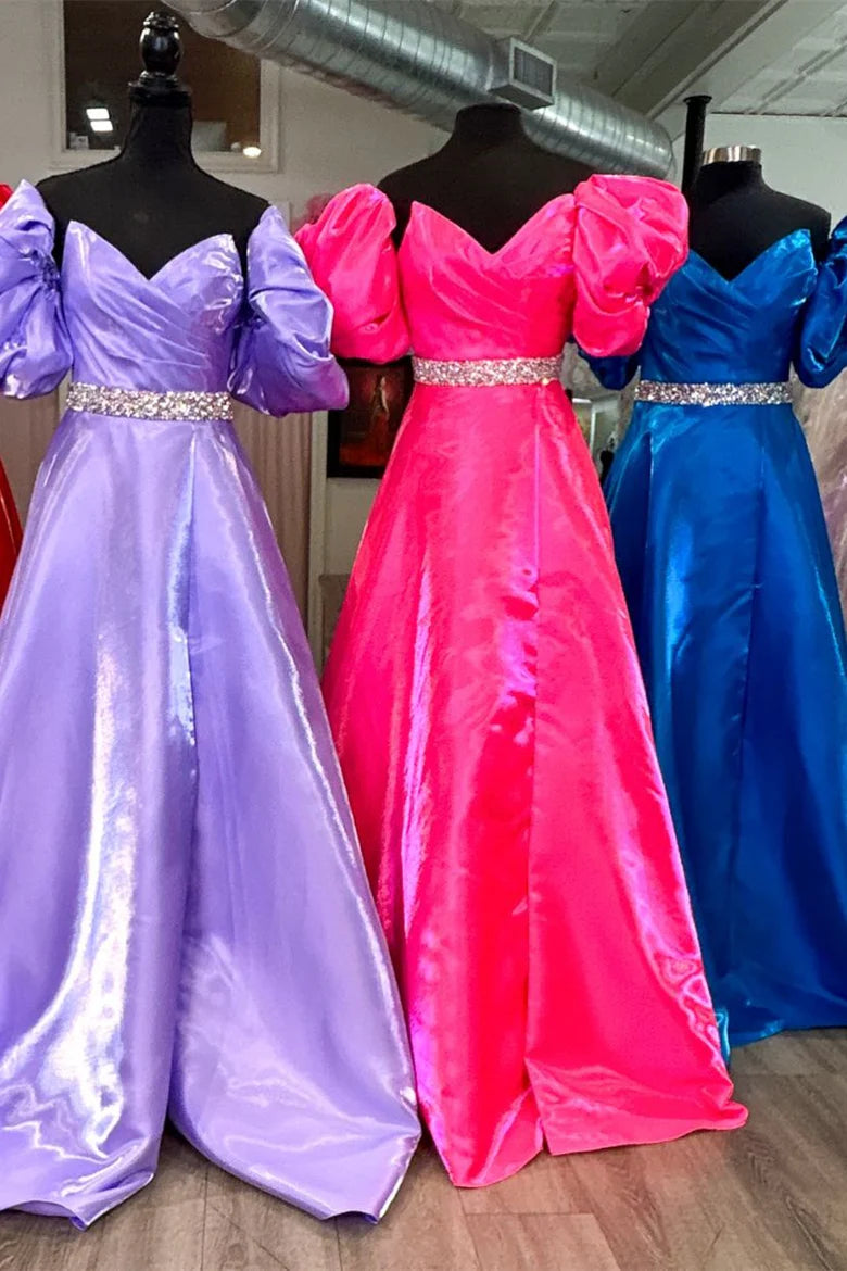 Strapless Beaded Belt Ball Gown with Detachable Sleeves