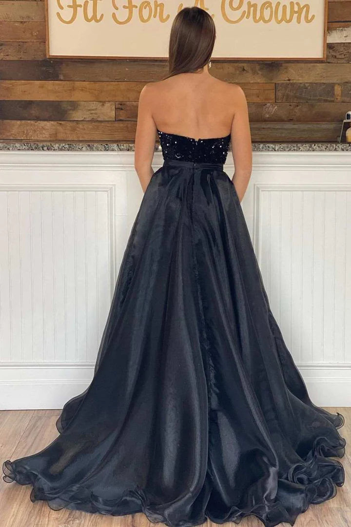 Sequin Strapless Mermaid Formal Dress with Attached Train