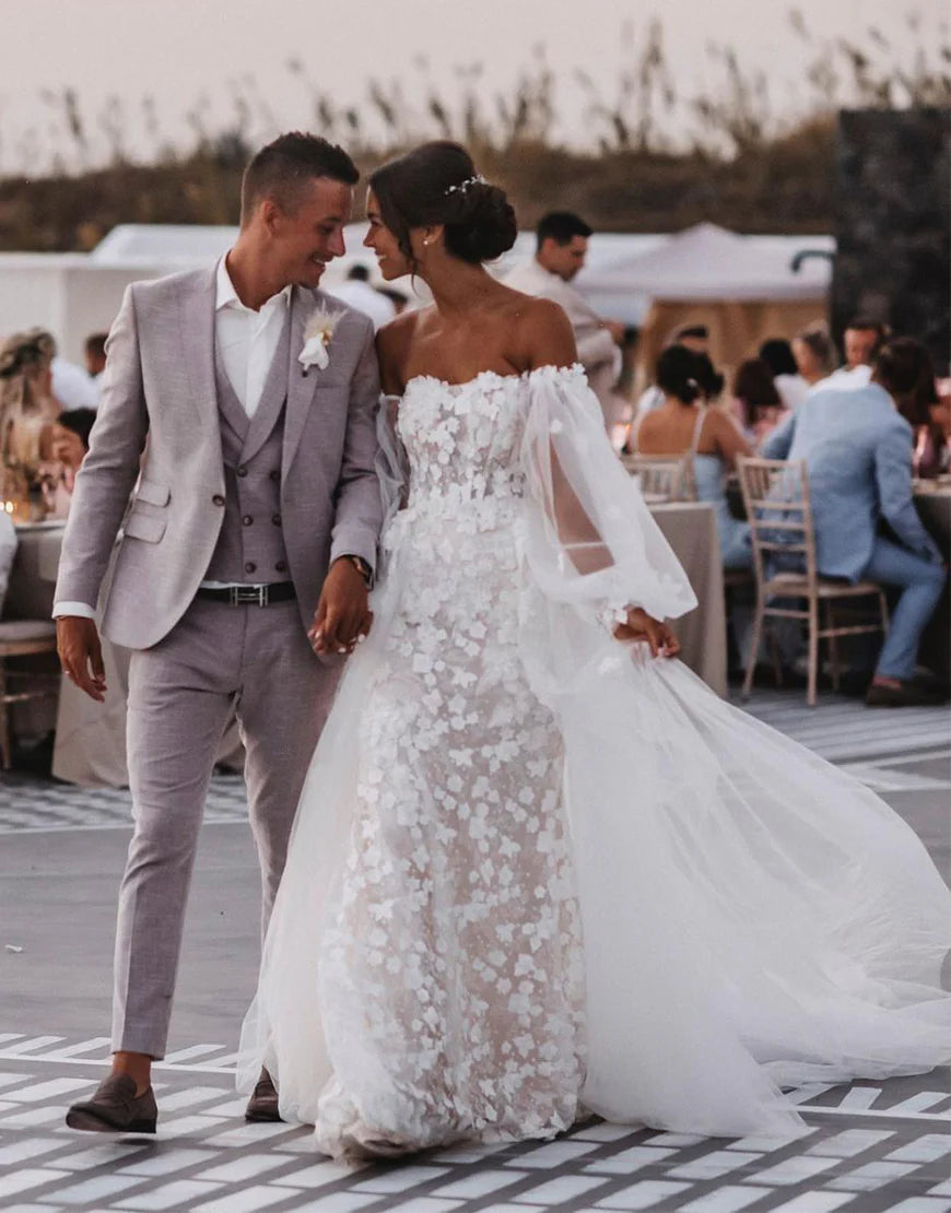 Strapless Lace Mermaid Wedding Dress with Detachable Skirt