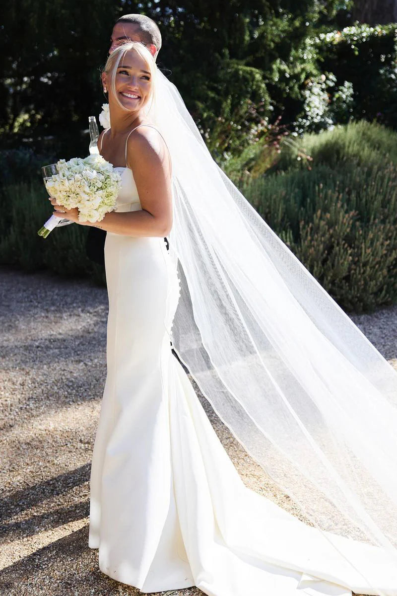 Mermaid Sweetheart V-Neck Spaghetti Strap Soft Satin Back Buckle Wedding Dresses