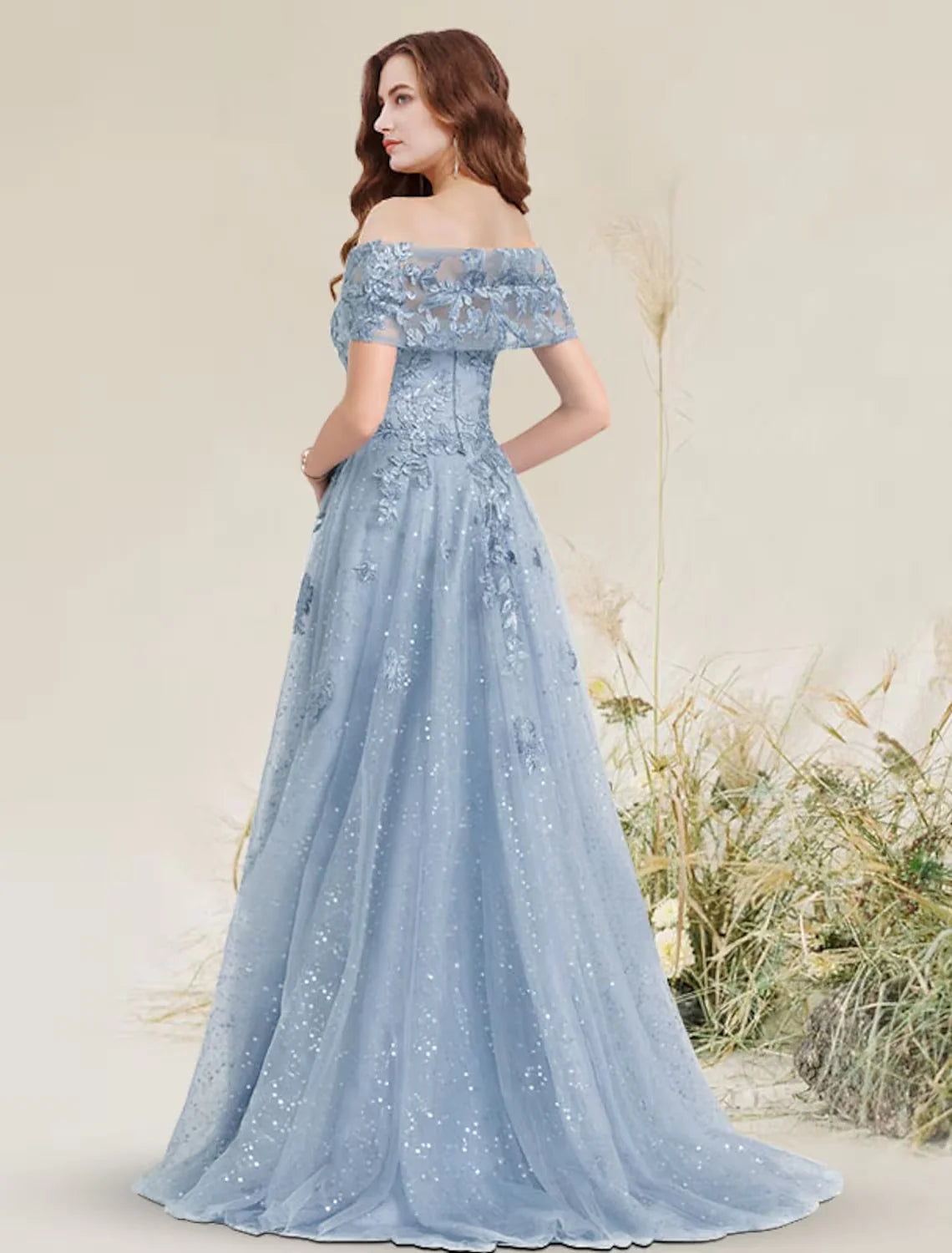 Prom Dresses Elegant Dress Wedding Guest Sweep / Brush Train Sleeveless Off Shoulder Lace with Pleats