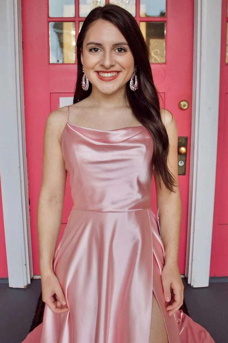 A Line Cowl Neck Prom Dress with Slit