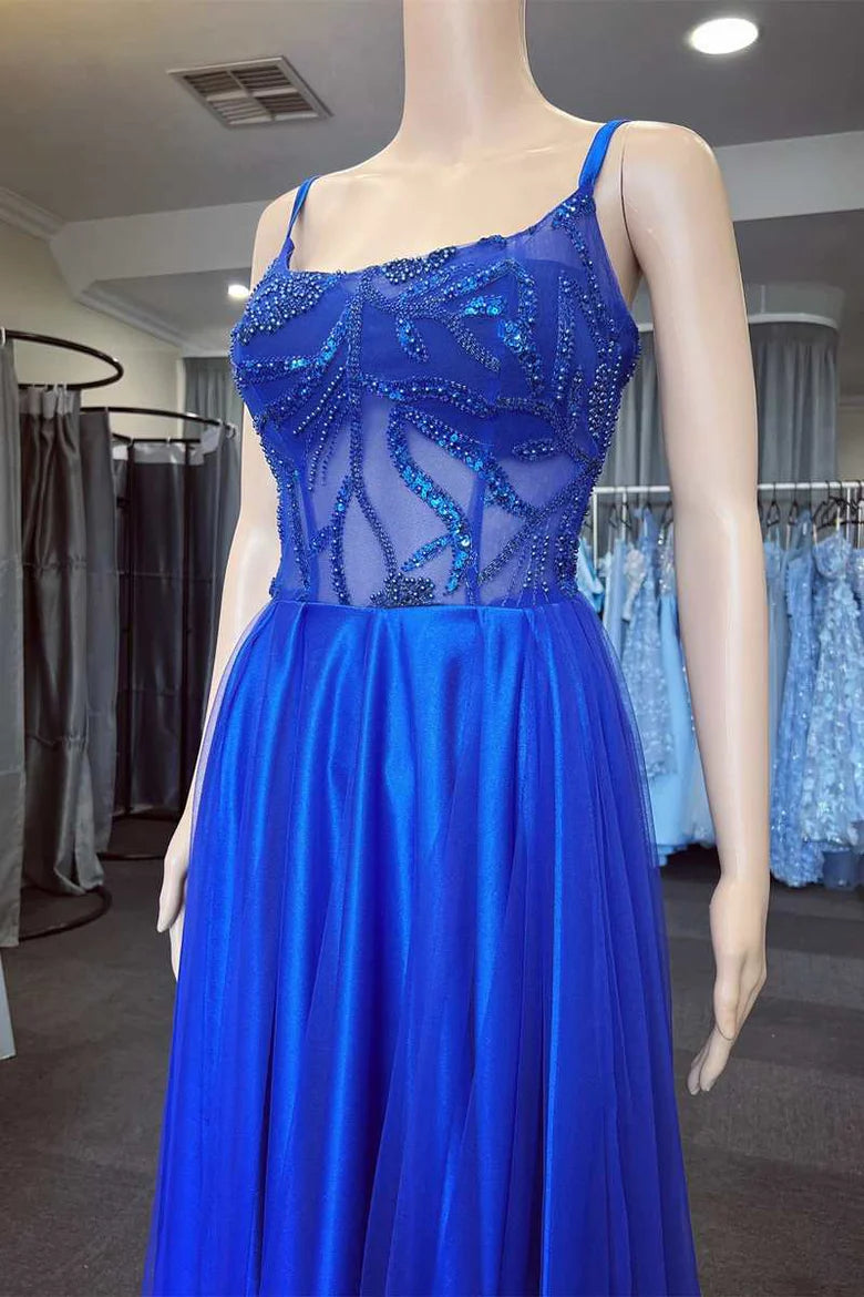 A-Line Appliques Scoop Neck Long Prom Dress