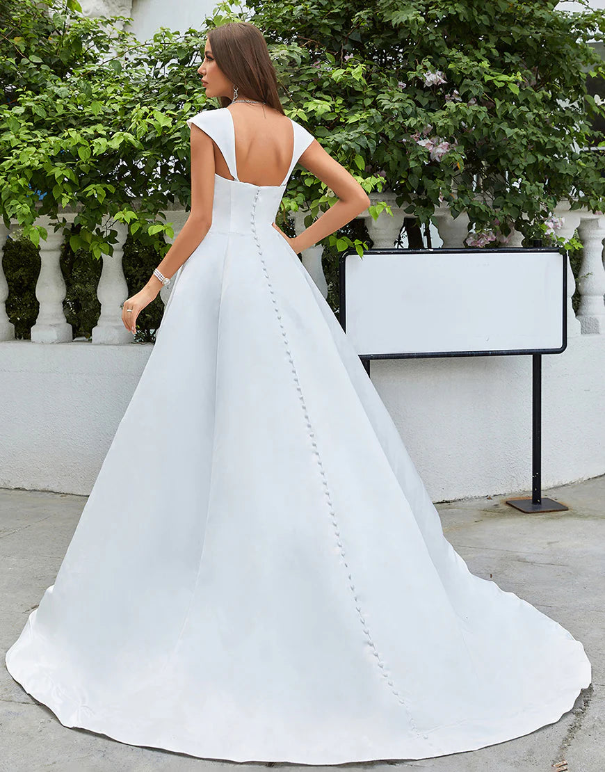 Simple Ivory Satin A-Line Wedding Dress