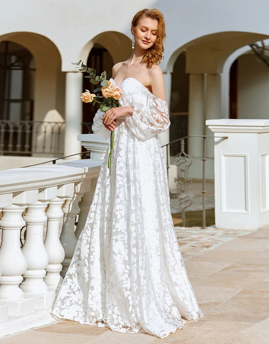Off The Shoulder Long Sleeves Wedding Dress