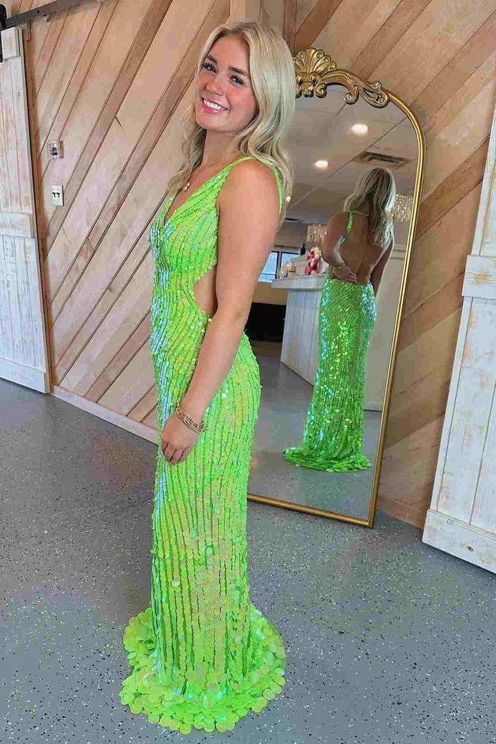 V-Neck Sequin Long Prom Dress with Slit