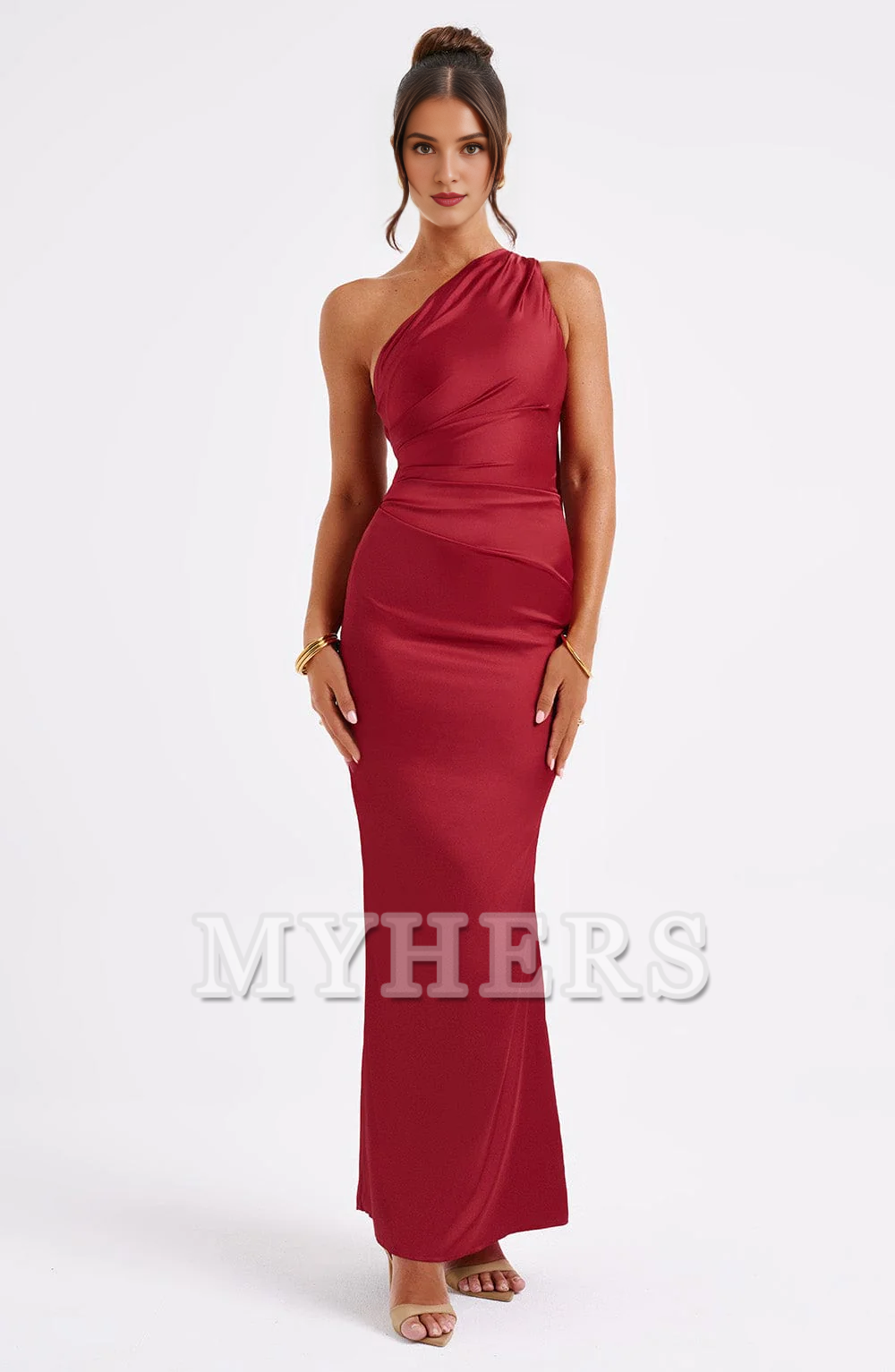 Exquisite One Shoulder Sleeveless Backless Sheath Charming Dresses Bridesmaid Dresses Wedding Guests Dresses