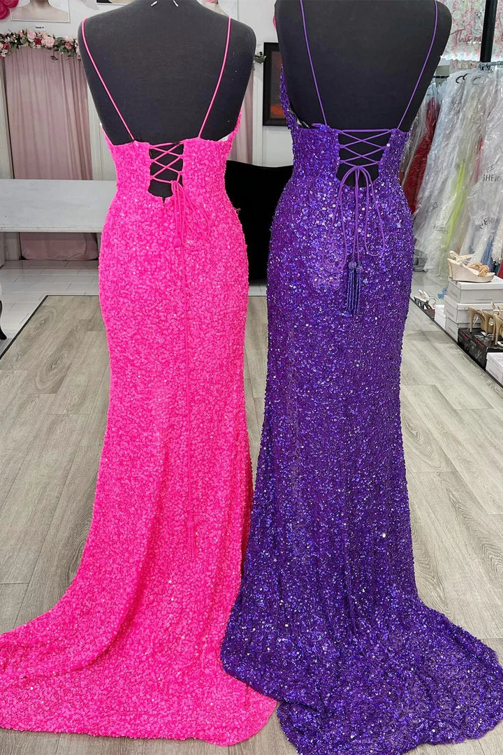 Straps Sequins Mermaid Long Prom Dress