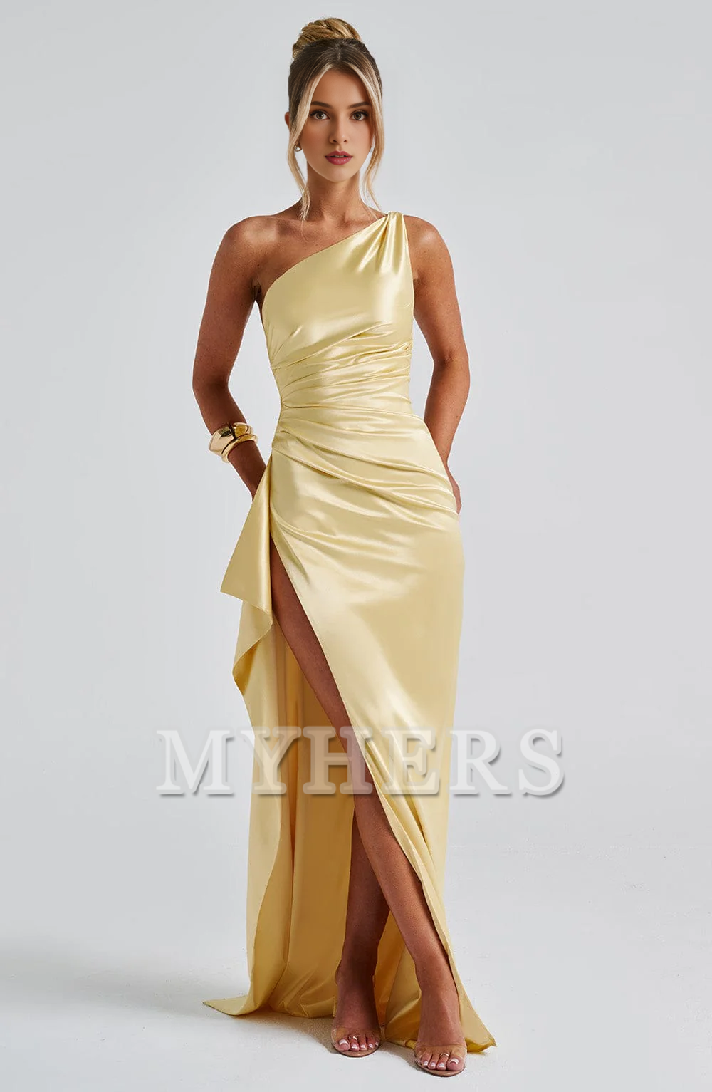 Elegant One Shoulder Sleeveless Pleated Backless Sheath Asymmetrical Ruched Exquisite Dresses Bridesmaid Dresses Wedding Guests Dresses