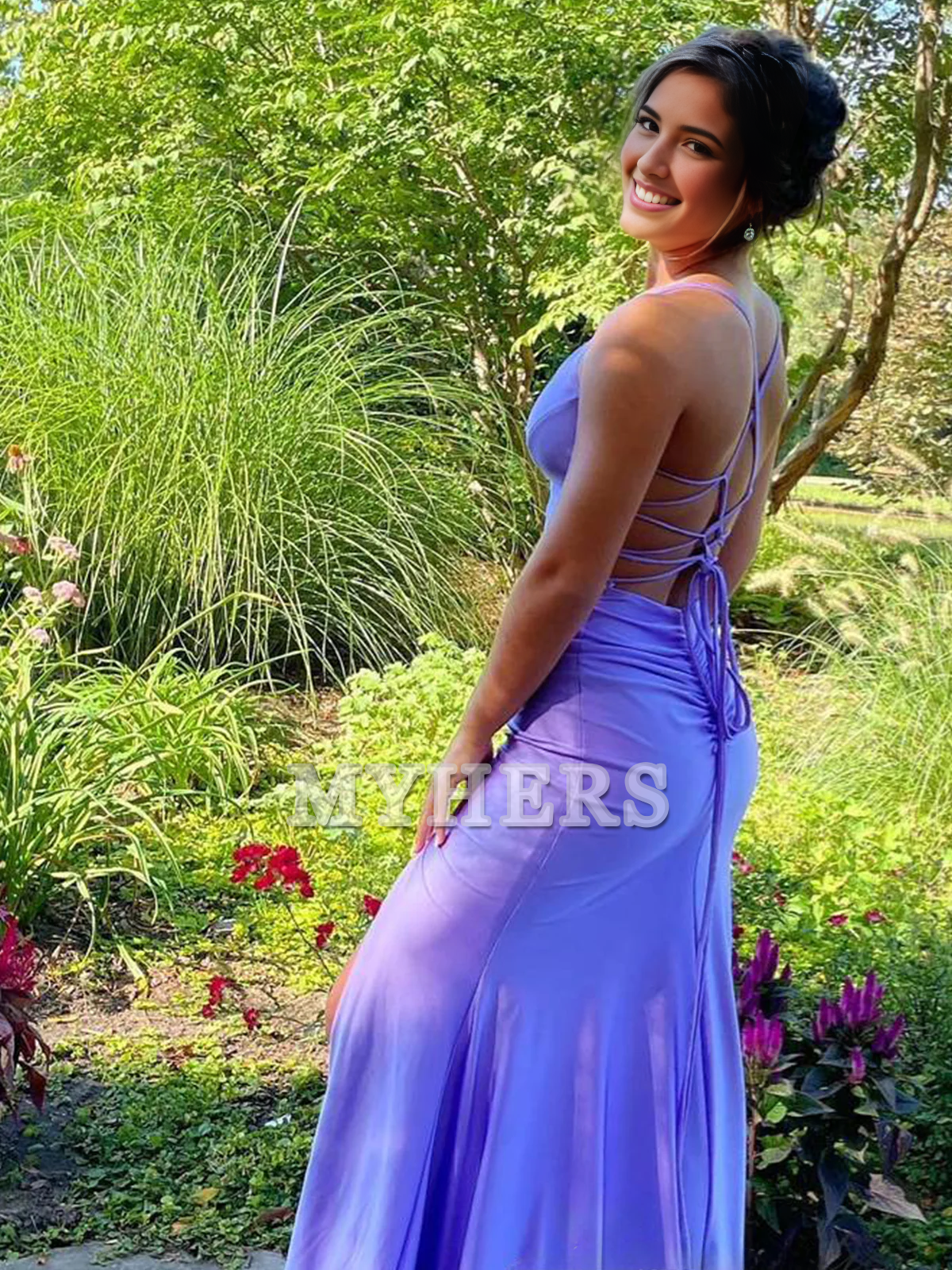 Formal Women's Dresses Wedding Guest Dresses Spaghetti Strap Sheath Mermaid Low-necked Prom Dress Lace-up Backless Side Fork Sweep Train Evening Dress