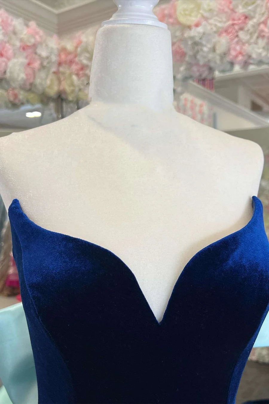 Velvet Strapless Bow-Back Mermaid Long Prom Dress
