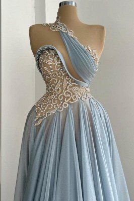 A Line Elegant Brush Train Dresses Sheath One shoulder Long Prom Dress With Bending