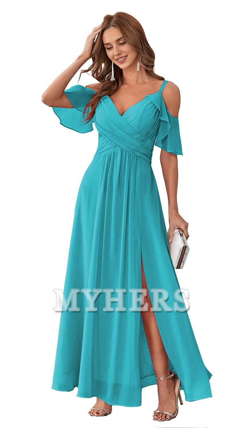 Sweetheart Off Shoulder Chiffon Side Fork Elegant Long Bridesmaid Dresses Wedding Guests Dresses