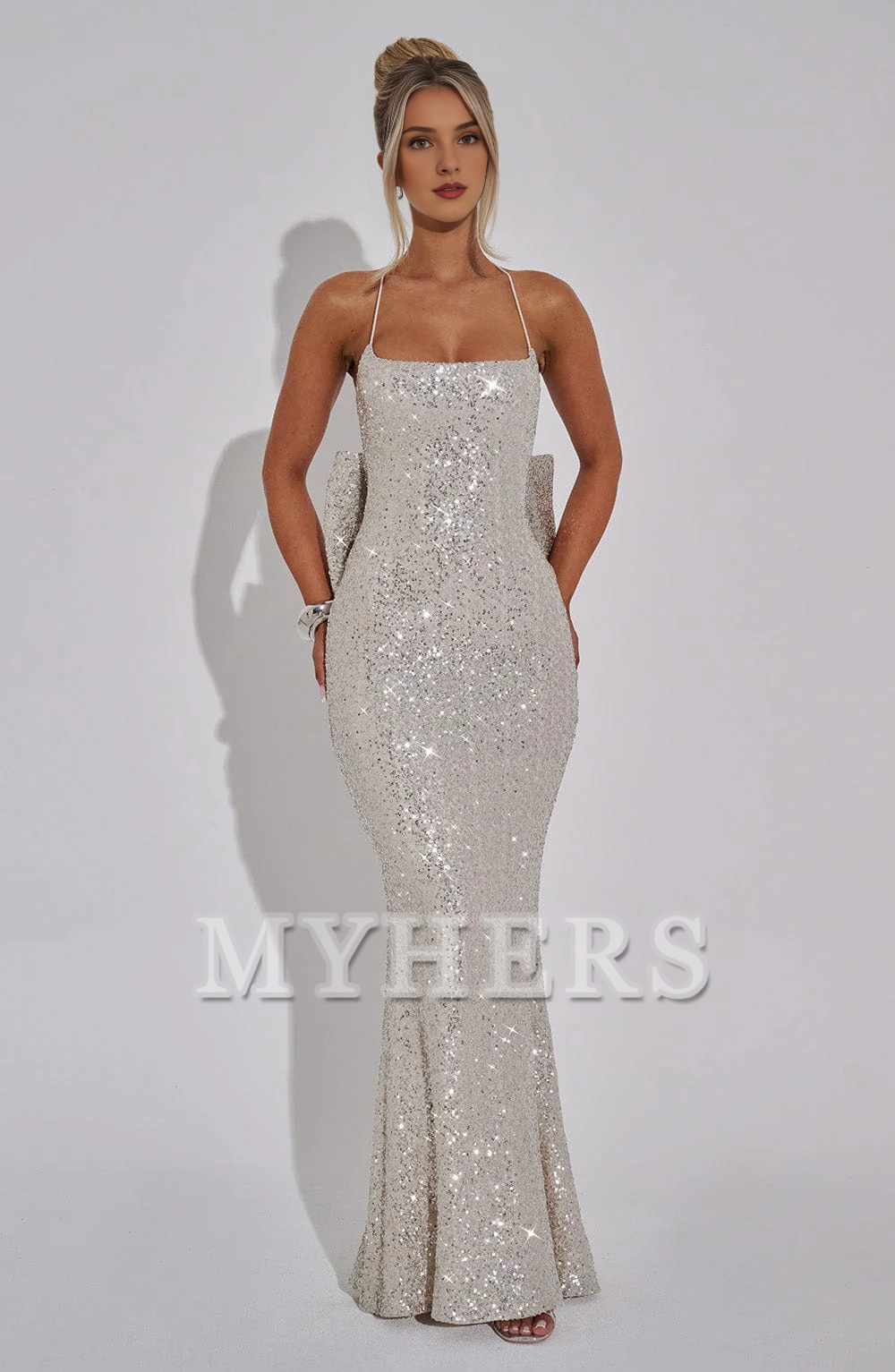 Mermaid Luxury High Quality Sequin Elasticated Spaghetti Straps Crossover Strap Back Detachable Bow Back Dresses Bridesmaid Dresses Wedding Guests Dresses