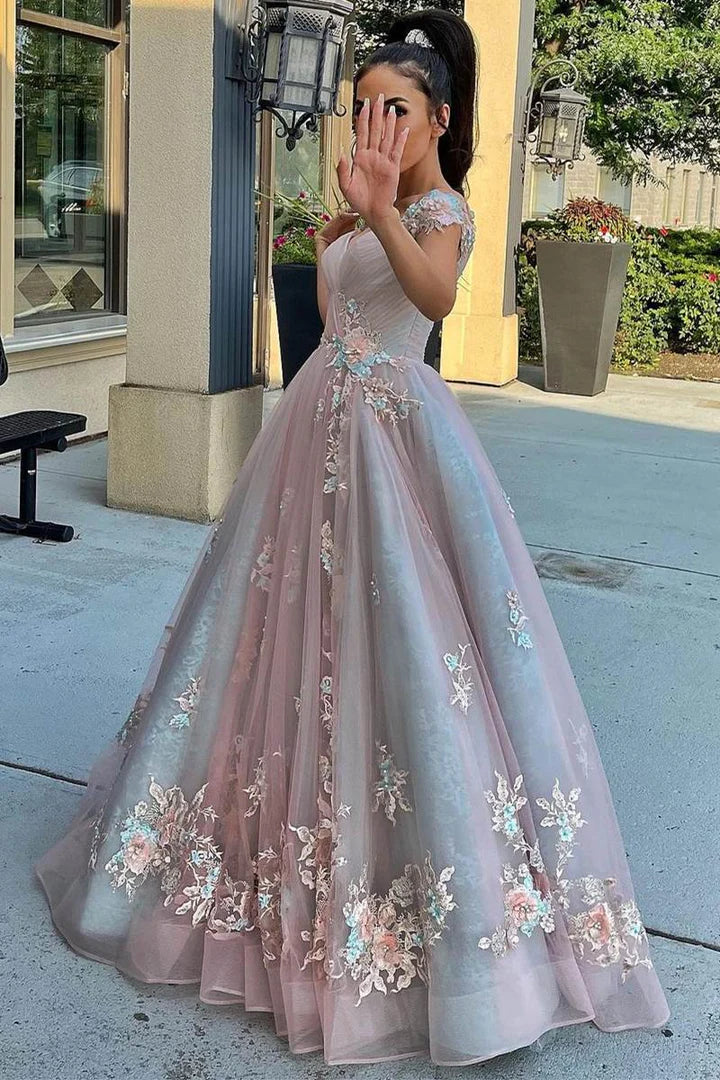 Off the Shoulder Appliques Long Formal Dress