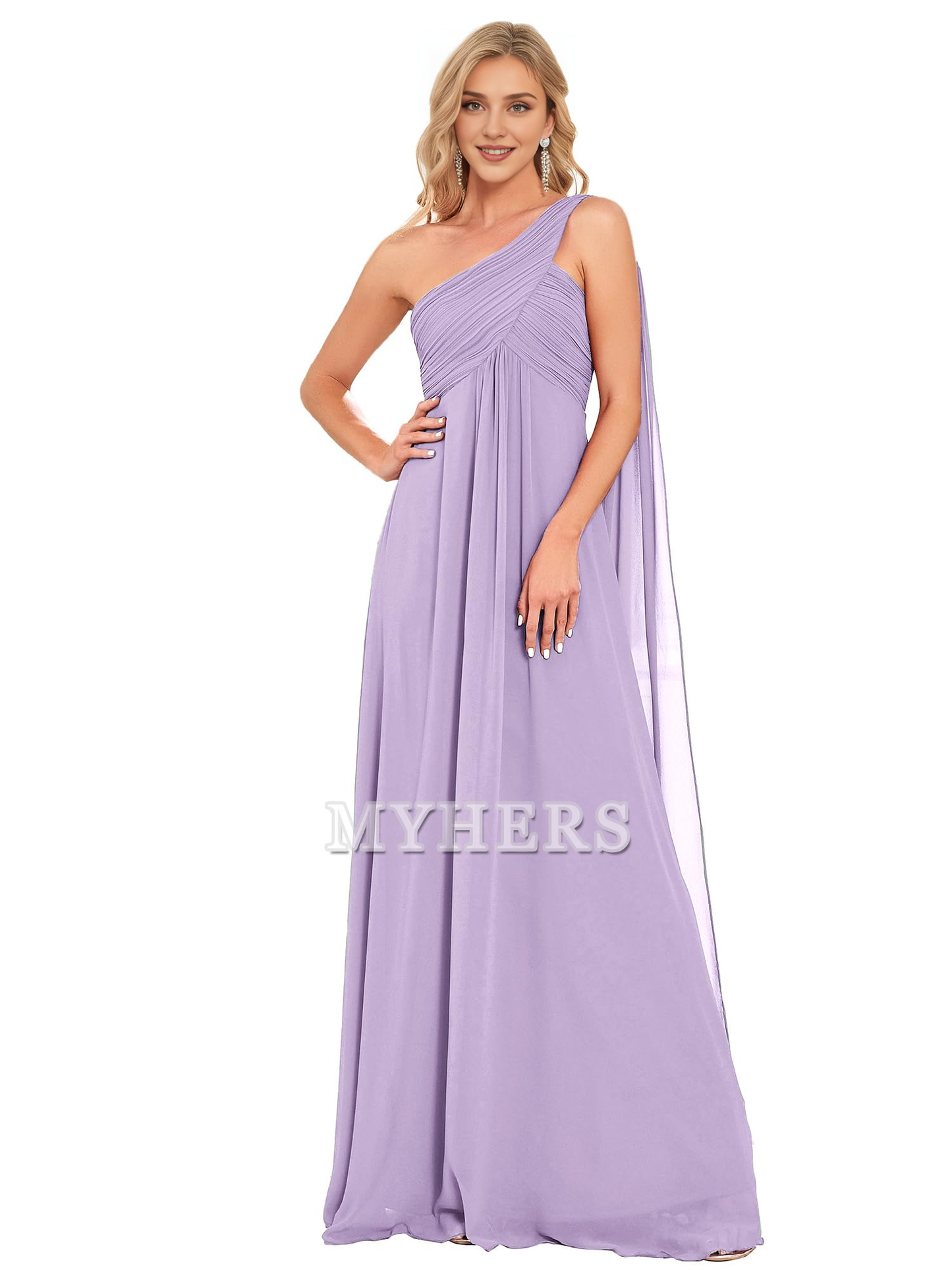 One Shoulder Empire Waist Chiffon Pleated Elegant Long Bridesmaid Dresses Wedding Guests Dresses