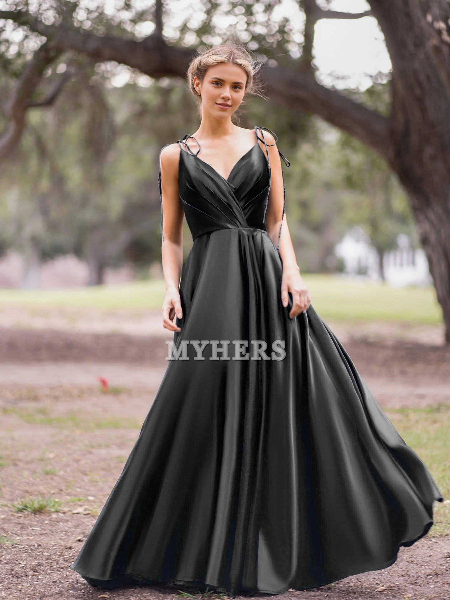 Formal Women's Dresses Deep V Neck A-Line Lace up Pleated Floor Length High Quality Elegant Evening Dress