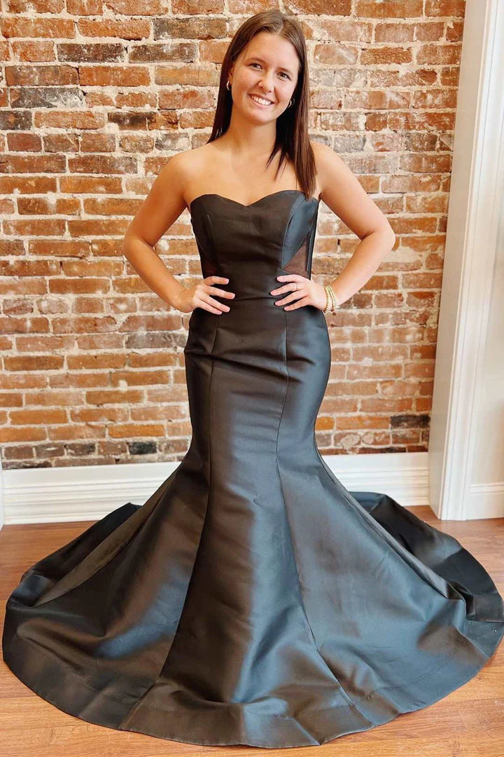 Trumpet Strapless Long Prom Gown with Puff Sleeves