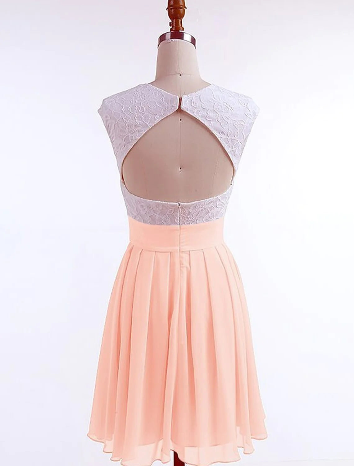 A-Line Beautiful Back Flirty Graduation Cocktail Party Dress Jewel Neck Short Sleeve Short / Mini Chiffon with Pleats