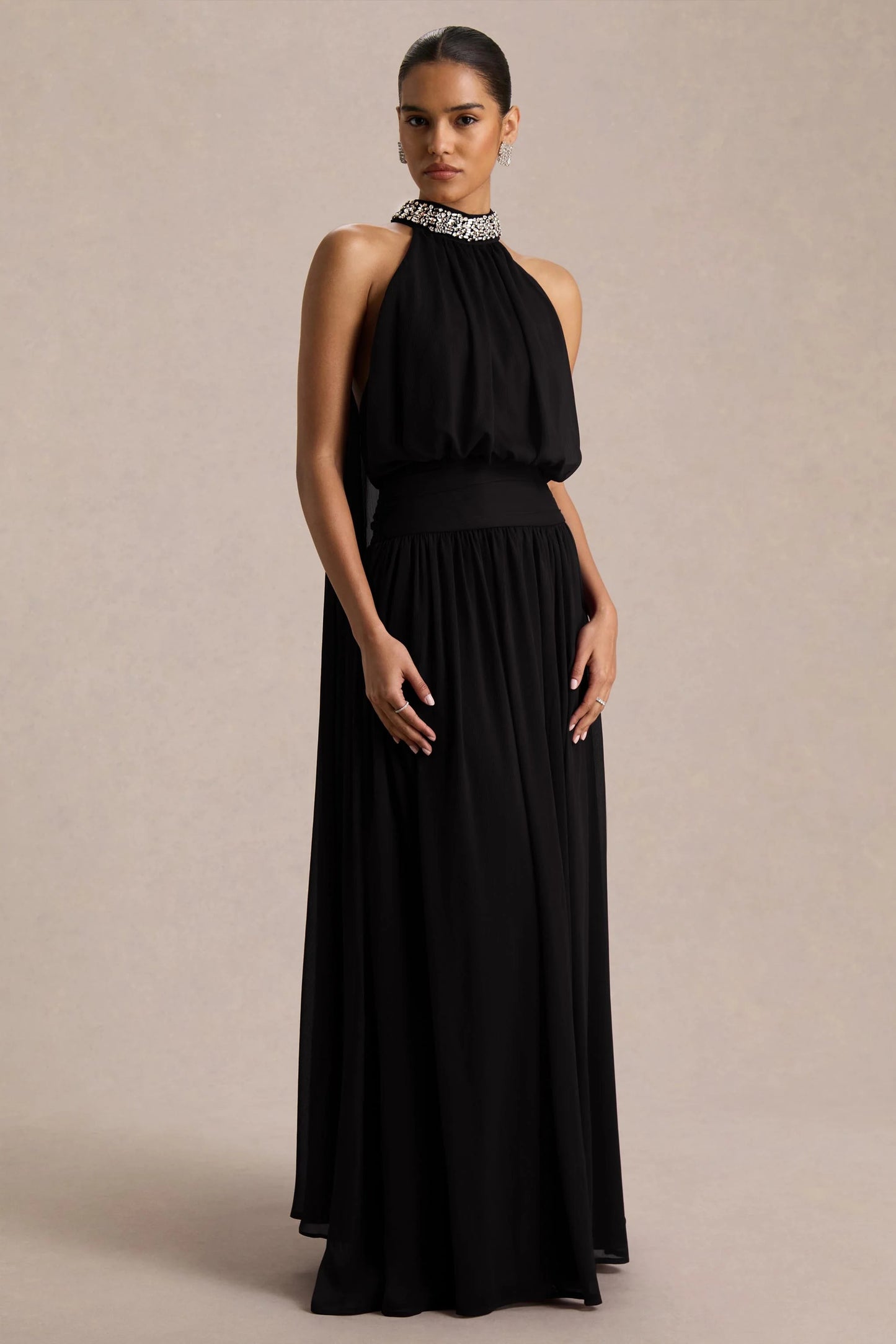 Ethereal Halter Neck Crystal-Embellished Evening Dresses