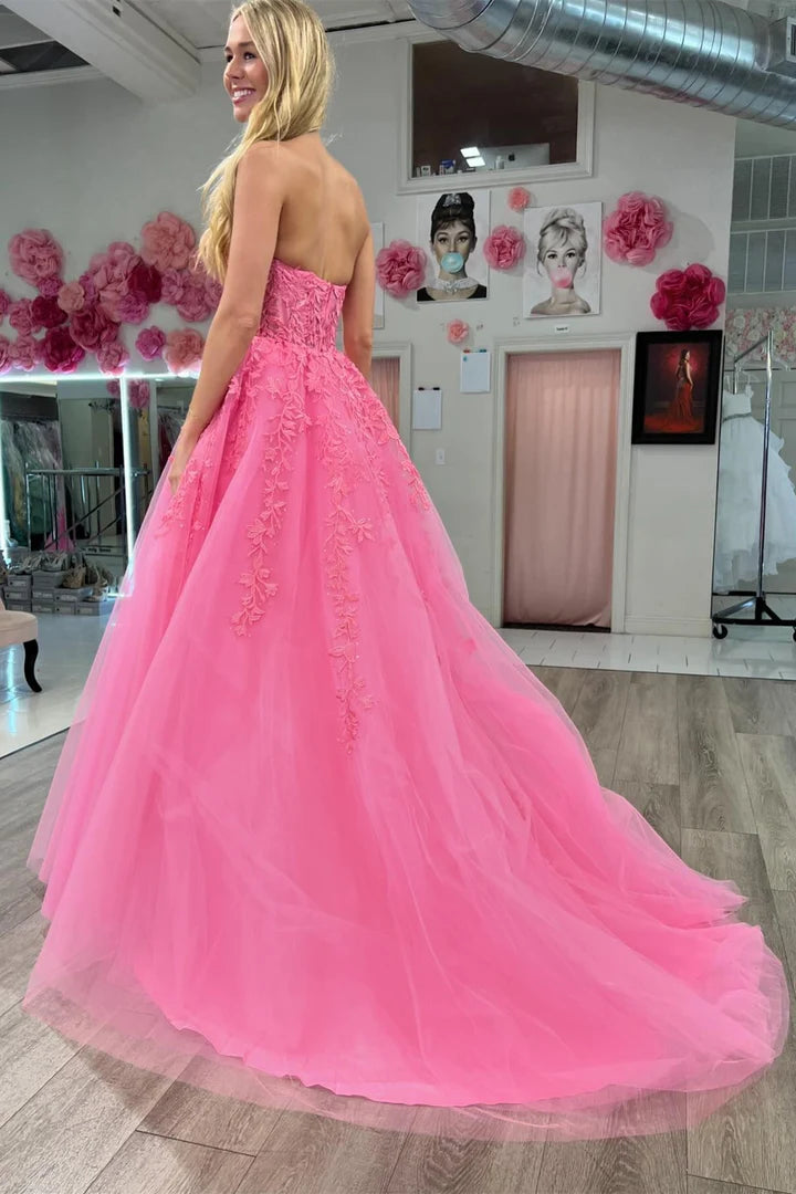 Appliques Strapless A-Line Long Prom Dress
