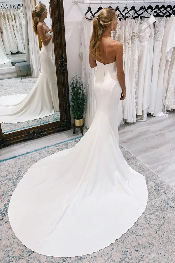 Sheath Mermaid Sweep/Brush Train Dresses Boho Long Wedding Dress