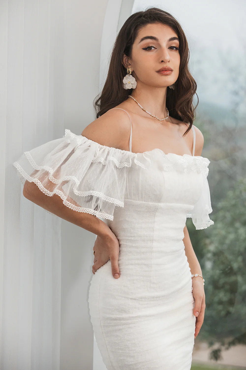 Cocktail Dresses White Bodycon Ruffled Short Classy Graduation Dress