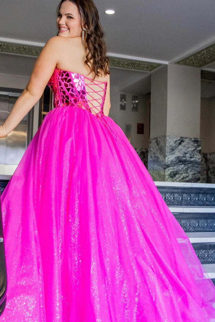 Sweetheart Broken Mirrors A-line Long Prom Gown