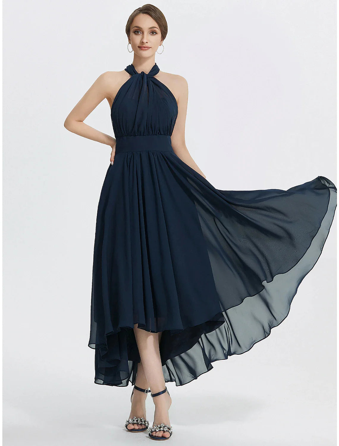 A-Line Cocktail Dresses Elegant Dress Wedding Guest Tea Length Short Sleeve Off Shoulder Convertible Chiffon with Ruched