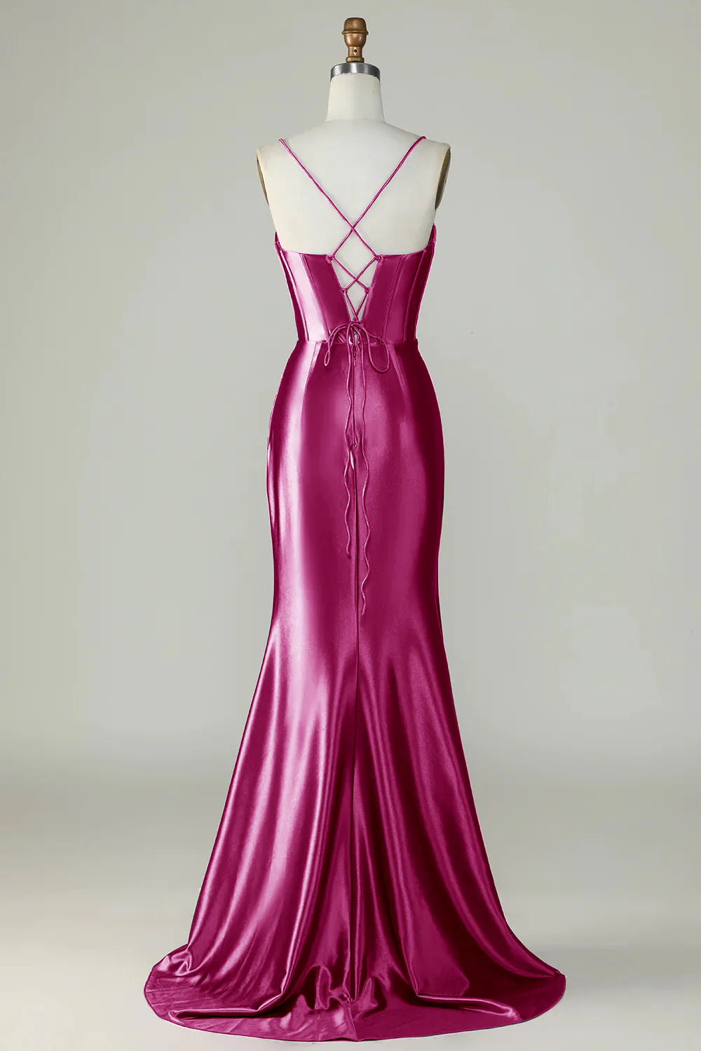 Burgundy Spaghetti Straps Mermaid Satin Sequins Long Prom Dress With Slit