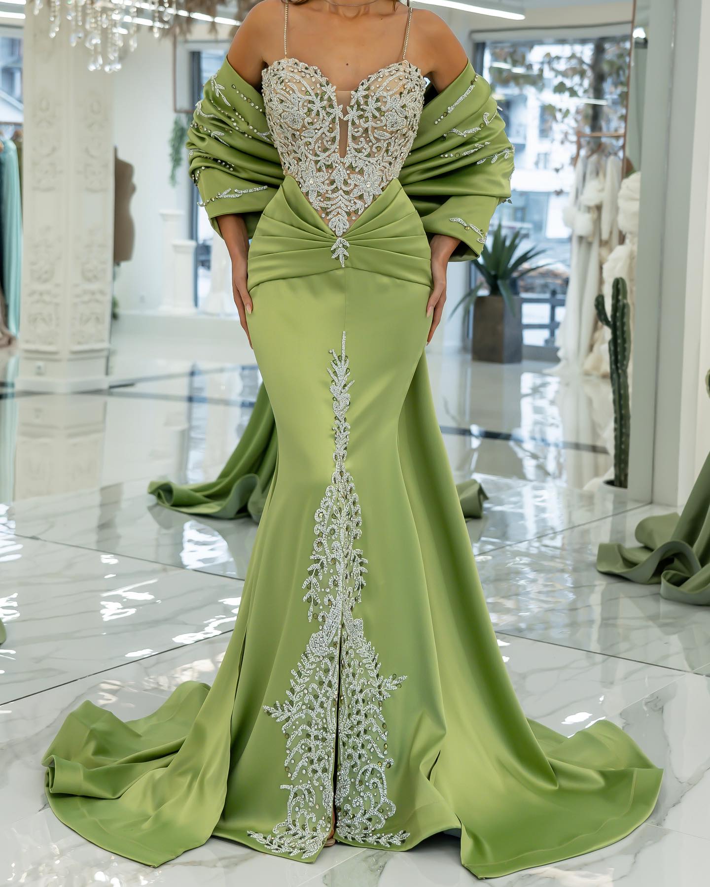 Sheath Mermaid Sweep/Brush Train Dresses Off the Shoulder Spaghetti Straps Long Prom Dress With Applique