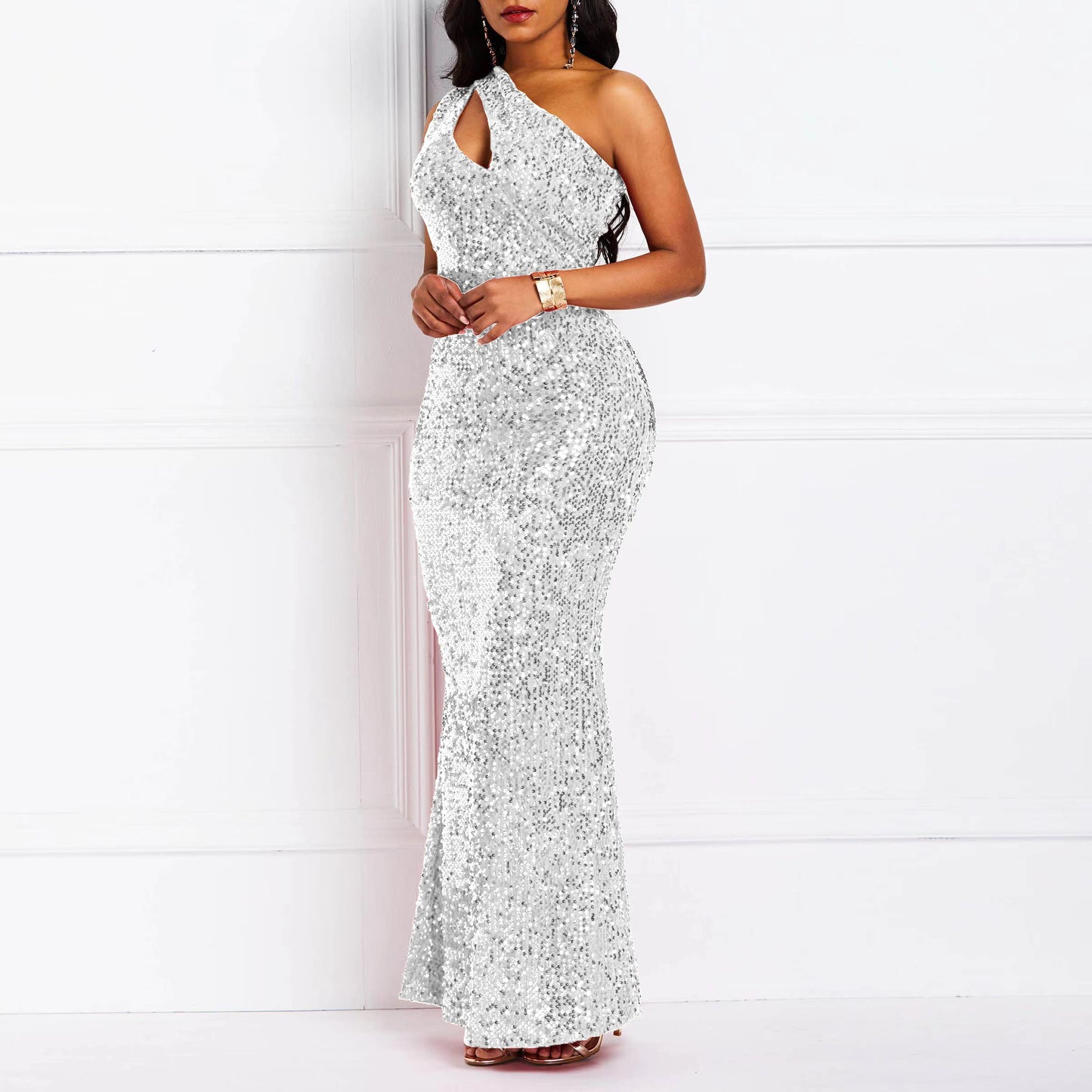 Wedding Guests Dresses Sequins Fashion Sleeveless Oblique Collar Mermaid Women's Maxi Dress Bodycon Dress Party Dress Prom Dresses Formal Wear Dresses