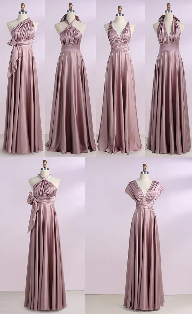 A-Line Multi Dressing Methods Bridesmaid Dress Off Shoulder Sleeveless Floor Length Formal Dresses