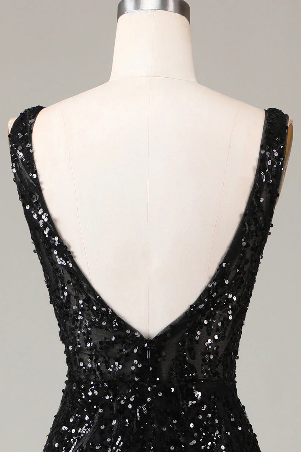 Black Sparkly Deep V-neck Mermaid Split Fork Prom Dress with Feathers