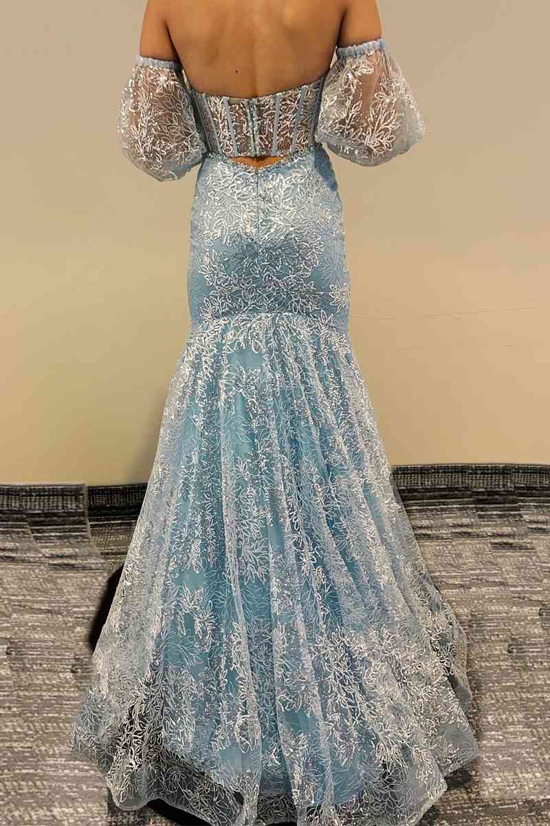 Sheath Mermaid Sweetheart Floor Length Sheer Lace Corset Prom Dress